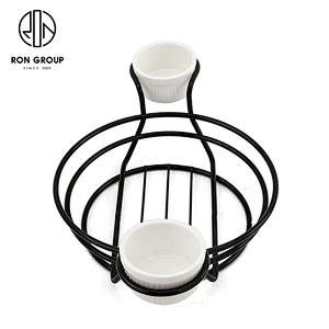 New Design Black Round Double Sauce Bowl Egg-Shape Bread Basket