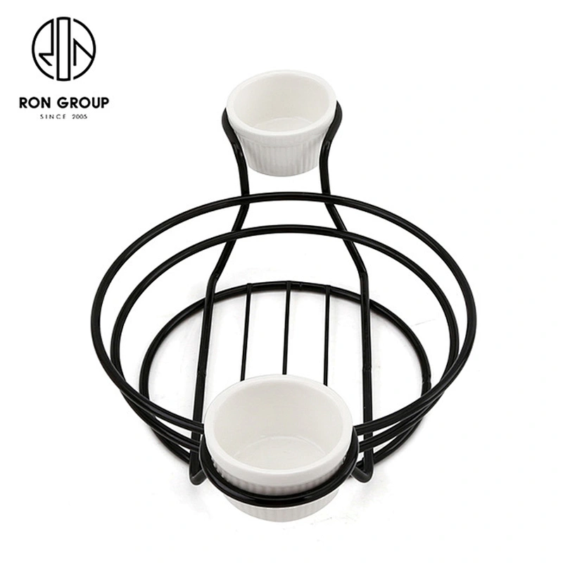 New Design Black Round Double Sauce Bowl Egg-Shape Bread Basket