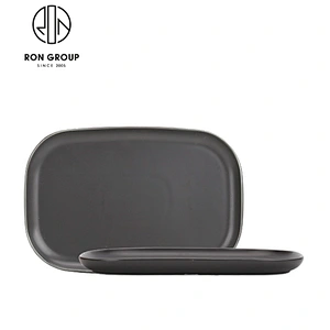13 Inch Grey Color Restaurant Ceramic Dinner Plates With Handle