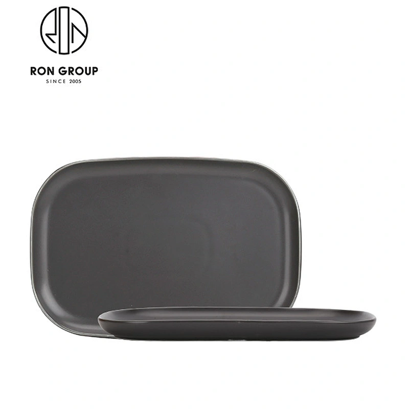 13 Inch Grey Color Restaurant Ceramic Dinner Plates With Handle