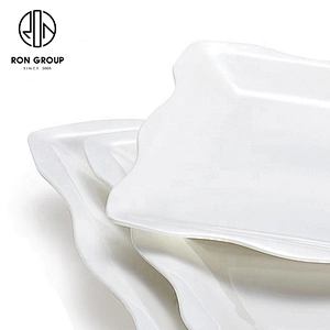 Restaurant Custom Wavy Selvedges Square Plate Porcelain Dinner Plate