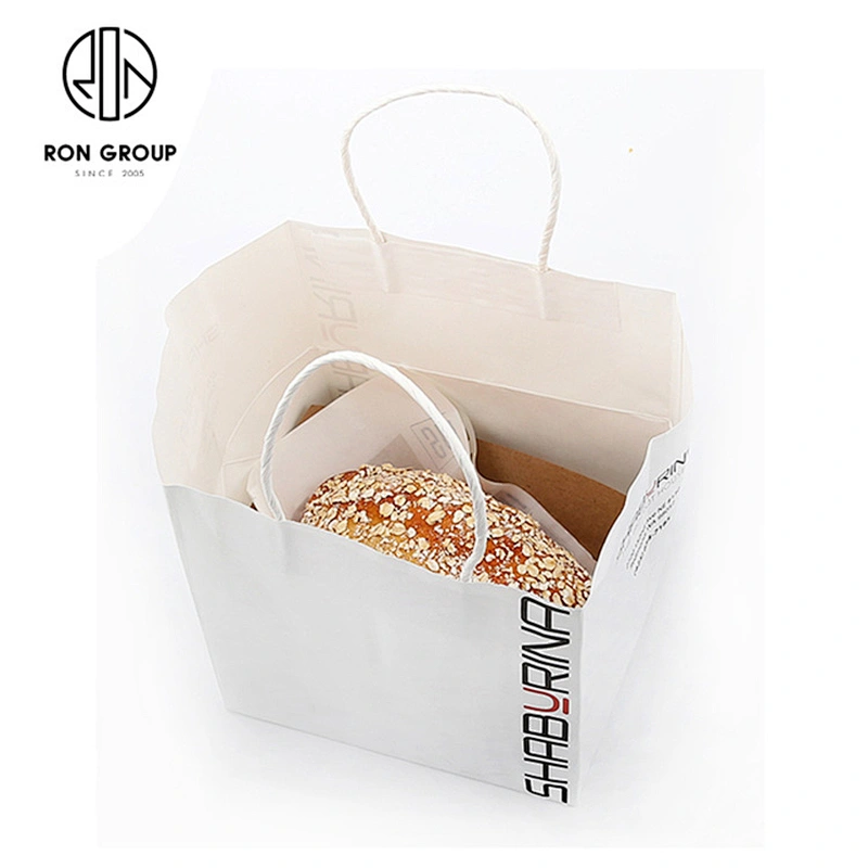 Customized Disposable Take Away Food Packaging Paper Bag With Handle