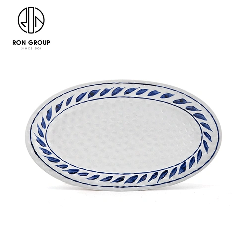 High Quality Safety Dinnerware Lace Oval Ceramic Plate For Restaurant