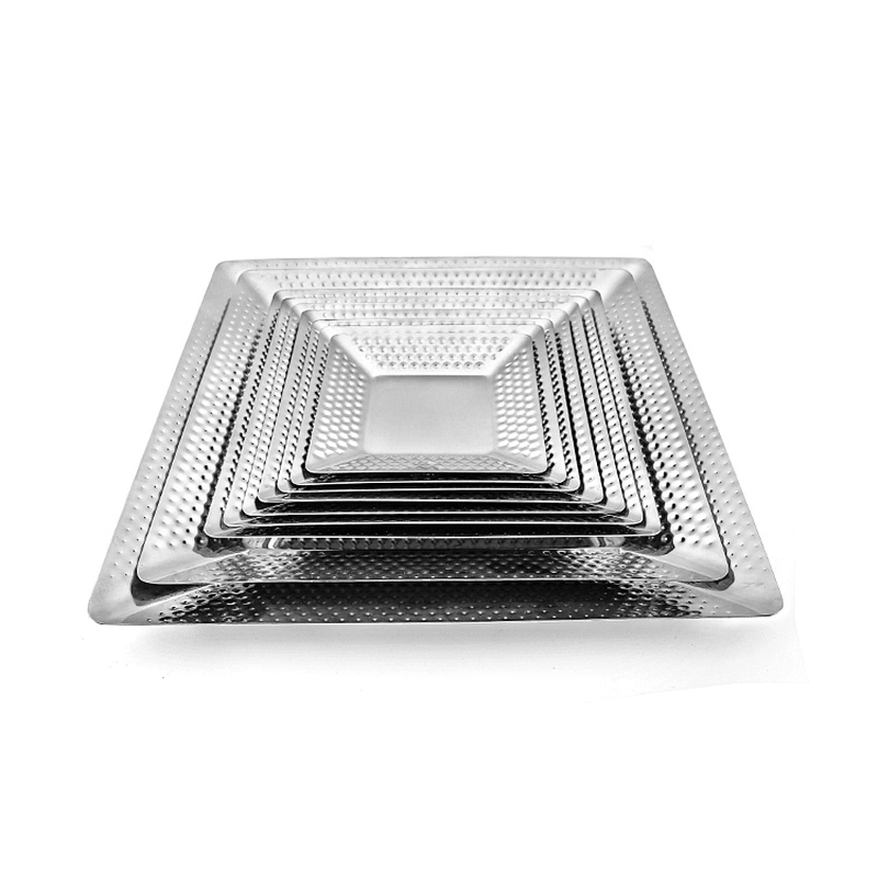 Hotel Silver Dinnerware Stainless Steel Square Diamond Dinner Plate