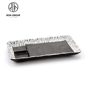 Ceramics Rectangular Food Divider Three Lattice Plate For Hotel Restaurant