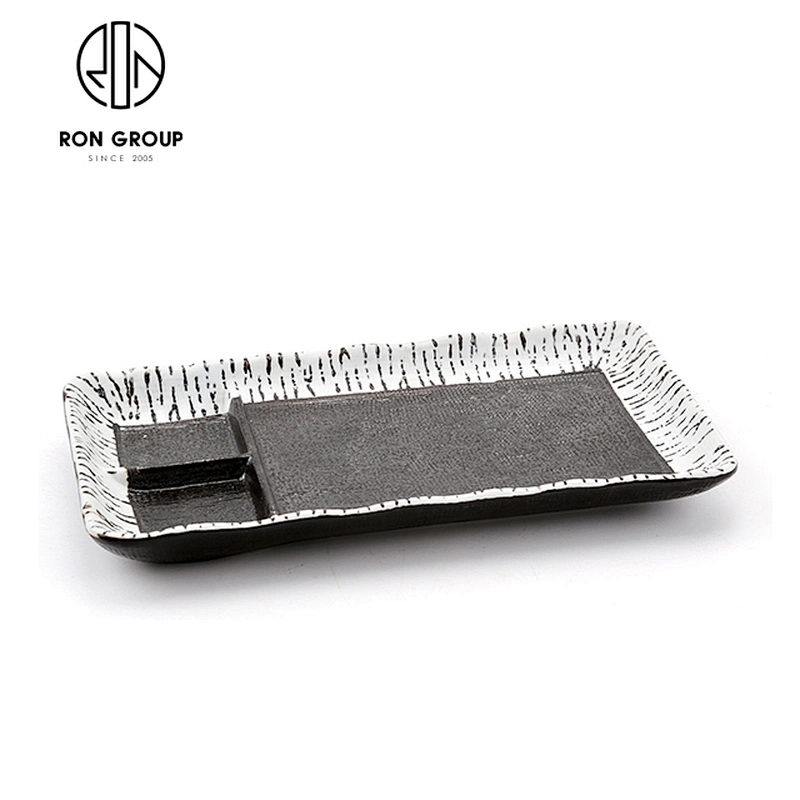 Ceramics Rectangular Food Divider Three Lattice Plate For Hotel Restaurant