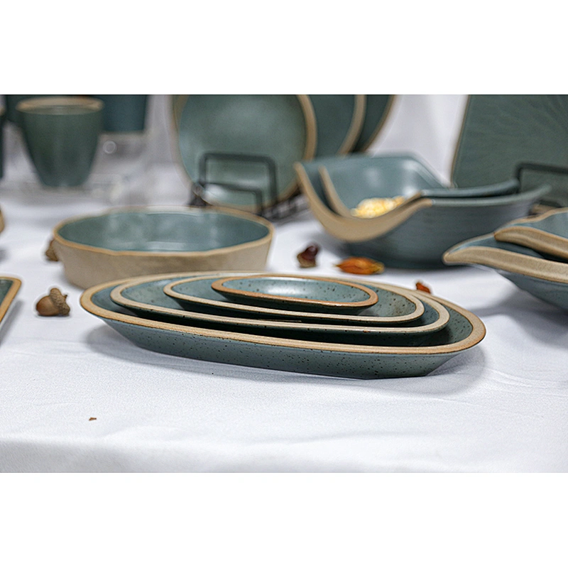 Wholesale Good Quality Restaurant Portable Jasper Leaf Oval Plate