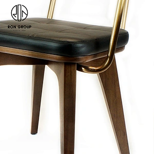 Classic Solid Wood Restaurant Dining Coffee Shop Chair With Gold Arms
