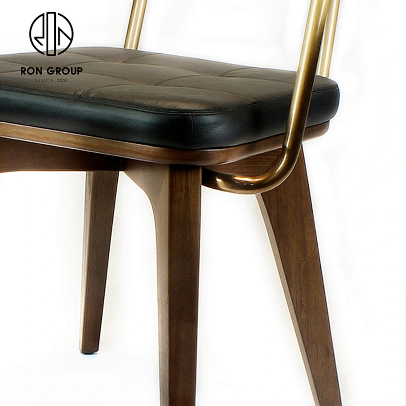 Classic Solid Wood Restaurant Dining Coffee Shop Chair With Gold Arms