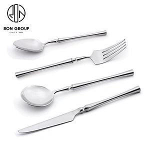 Wedding Restaurant White Gold Flatware Stainless Steel Cutlery Set With White Handle