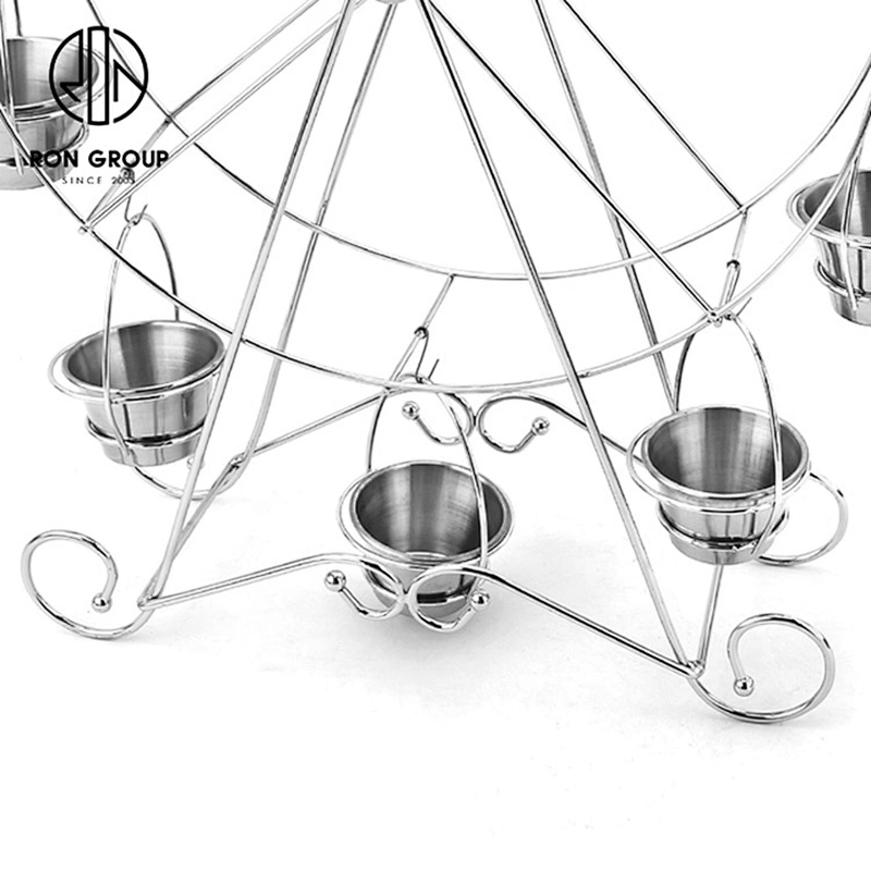 8 Cups Silver Eight Bowl Ferris Wheel Stand Carrier Holder For Restaurant