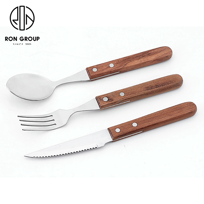 Wholesale Custom Restaurant Wood Handle Cutlery Wooden Spoon And Fork Set