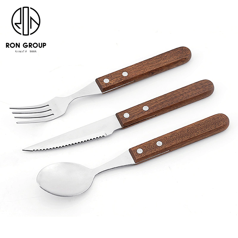 Wholesale Coffee Shop Restaurant Flatware Set Wooden Handle Cutlery