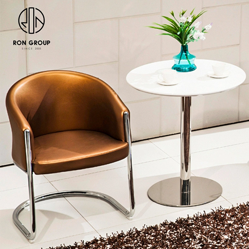 Living Room Furniture Luxury Leather Lounge Accent Chair Metal Frame Legs Chair Dining