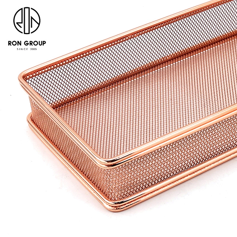 Hot Selling Metal Weave Rose Gold Rectangle Mesh Fry Basket Chicken Frying Basket