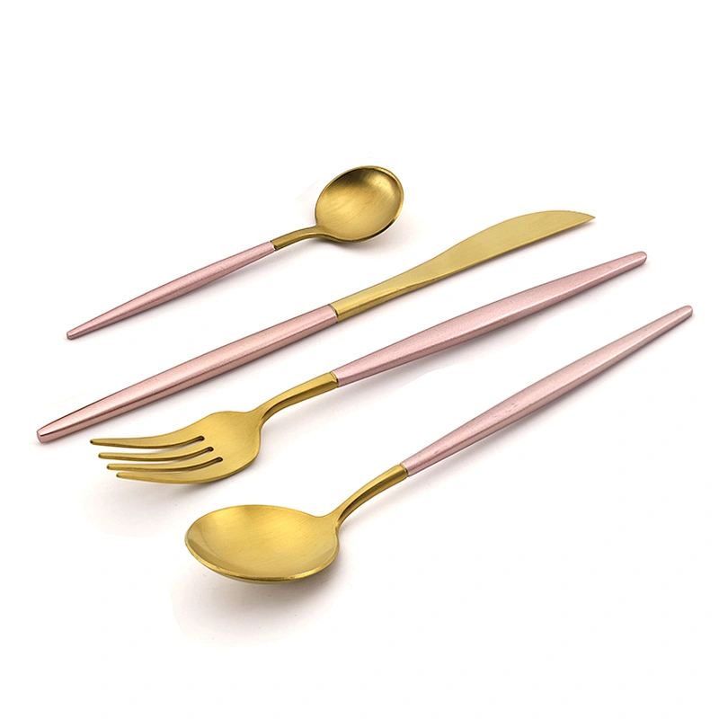 Restaurant Wedding Gold And Pink Color Stainless Steel Flatware Cutlery
