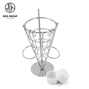 Stainless Steel Two Cups French Fries Display Rack With Ketchup Cups