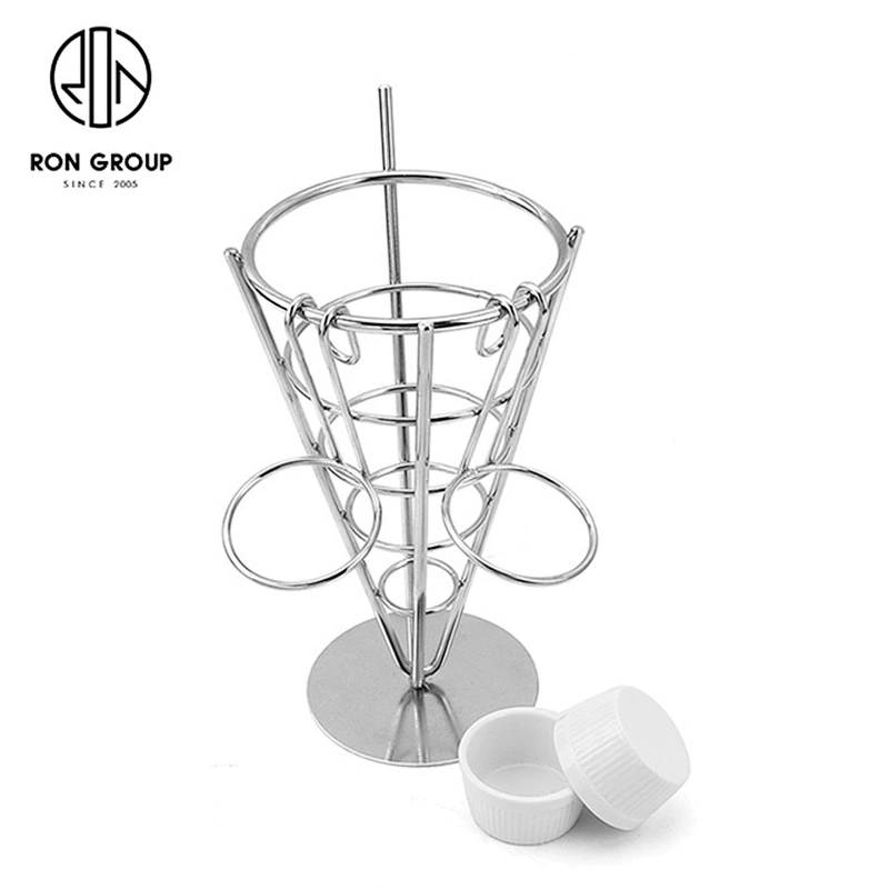 Stainless Steel Two Cups French Fries Display Rack With Ketchup Cups