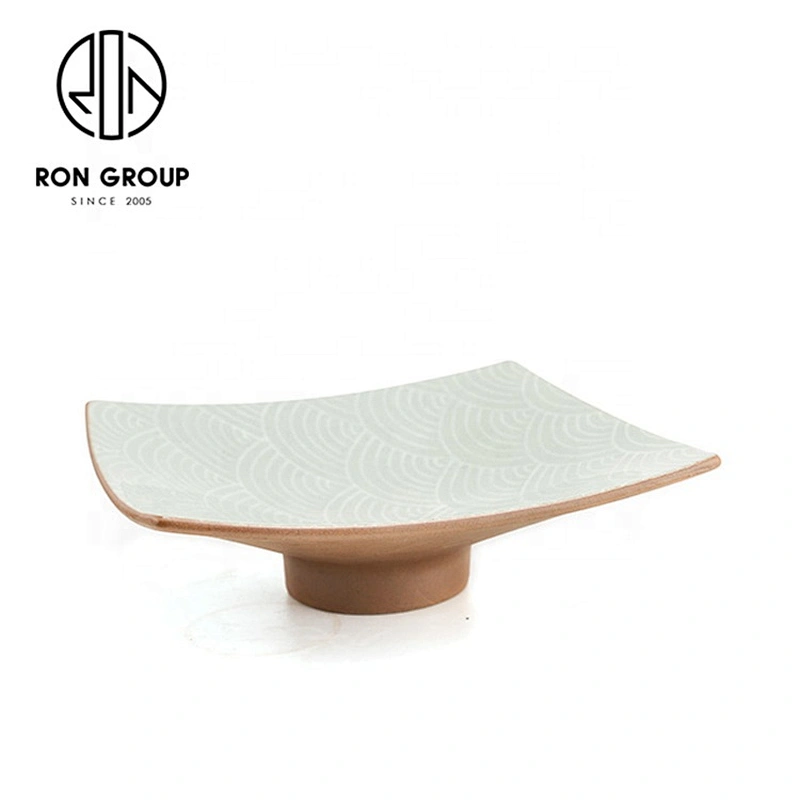 Custom Easy To Clean High Feet Square Ceramic Dinner Plate