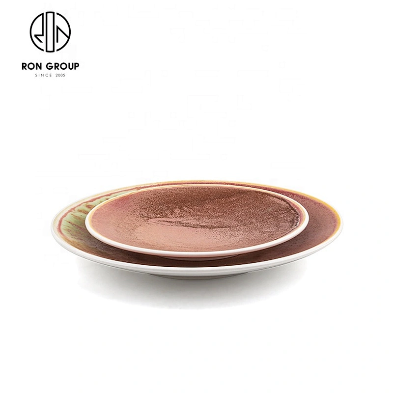 8 Inch 11 Inch Restaurant Ceramic Shadow Round Small Feet Disk