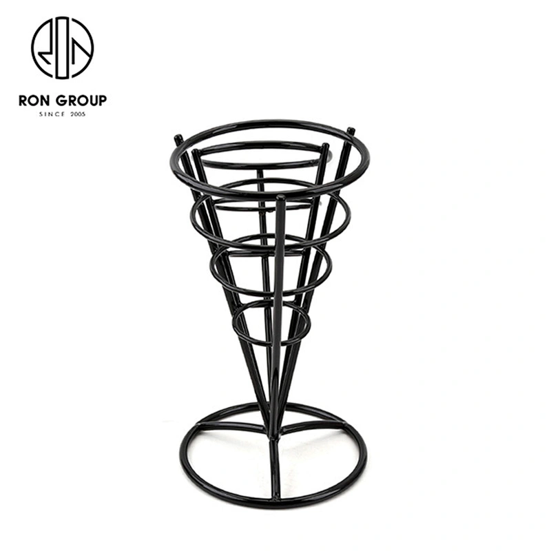 Black Wire Iron Double French Fry Finger Chips Cone Holder Stand