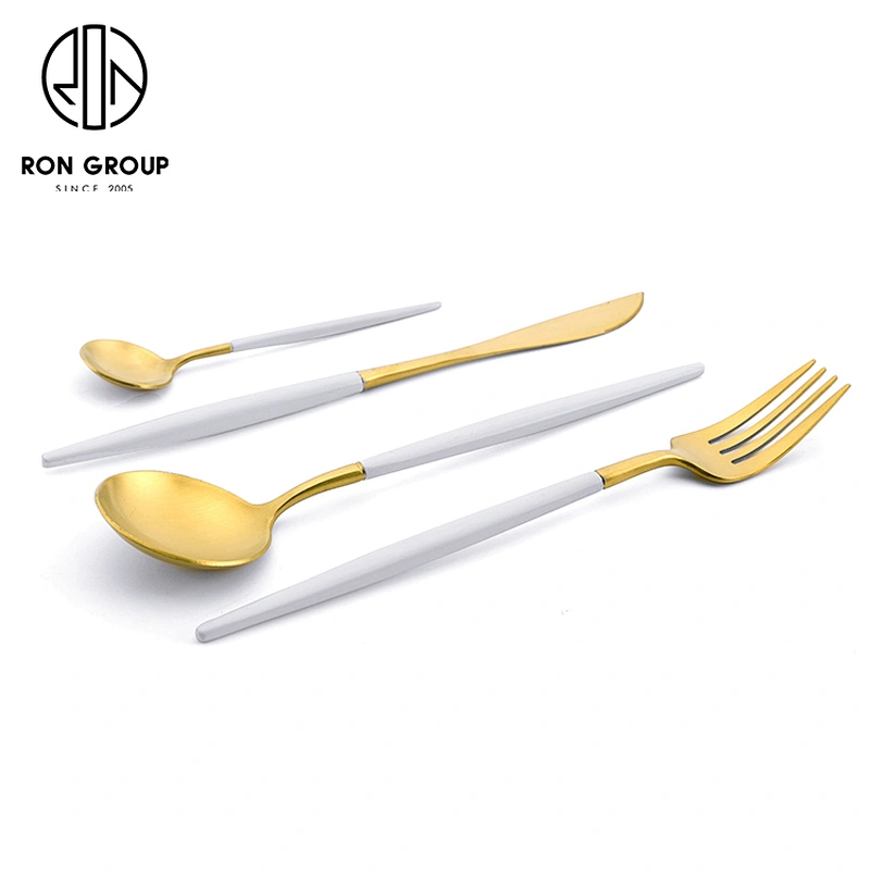 Wedding Restaurant White Gold Flatware Stainless Steel Cutlery Set With White Handle