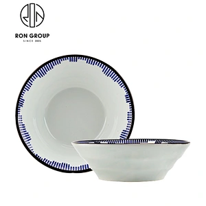 Hot Sale Restaurant White Ceramic Serving Snack Bowl With Blue Rim