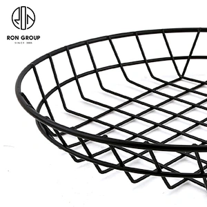 Large Size Kitchen Accessory Metal Iron Wire Black Round Bread Basket