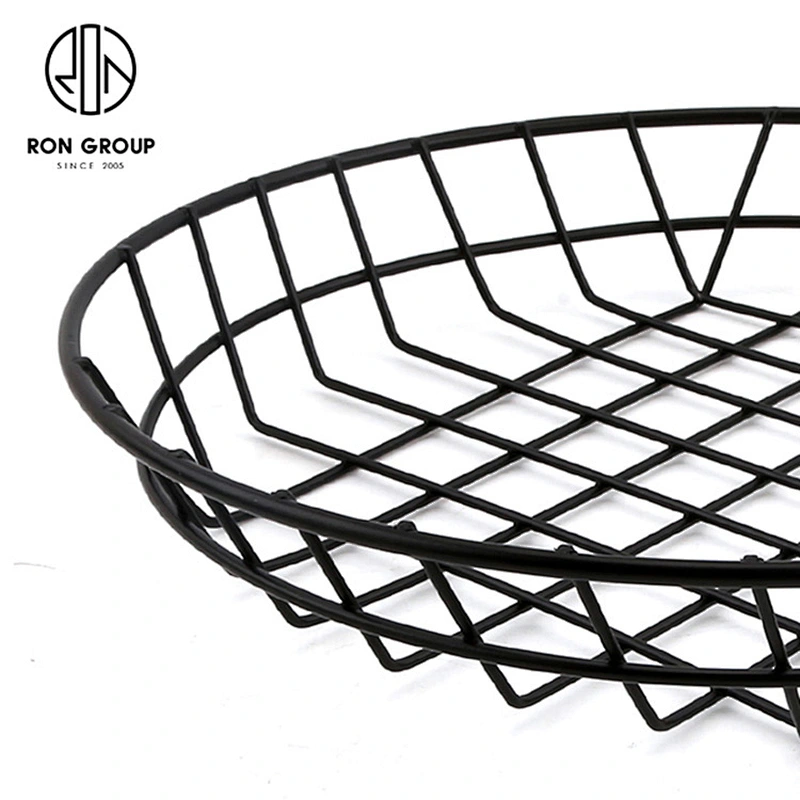 Large Size Kitchen Accessory Metal Iron Wire Black Round Bread Basket