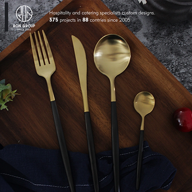 Black Gold Luxury Cutlery Set for Restaurant knife and fork and spoon