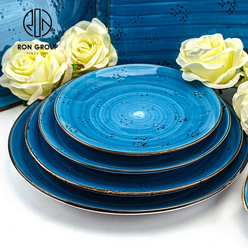 Wholesale Round Ocean Blue Restaurant Plates Dinner