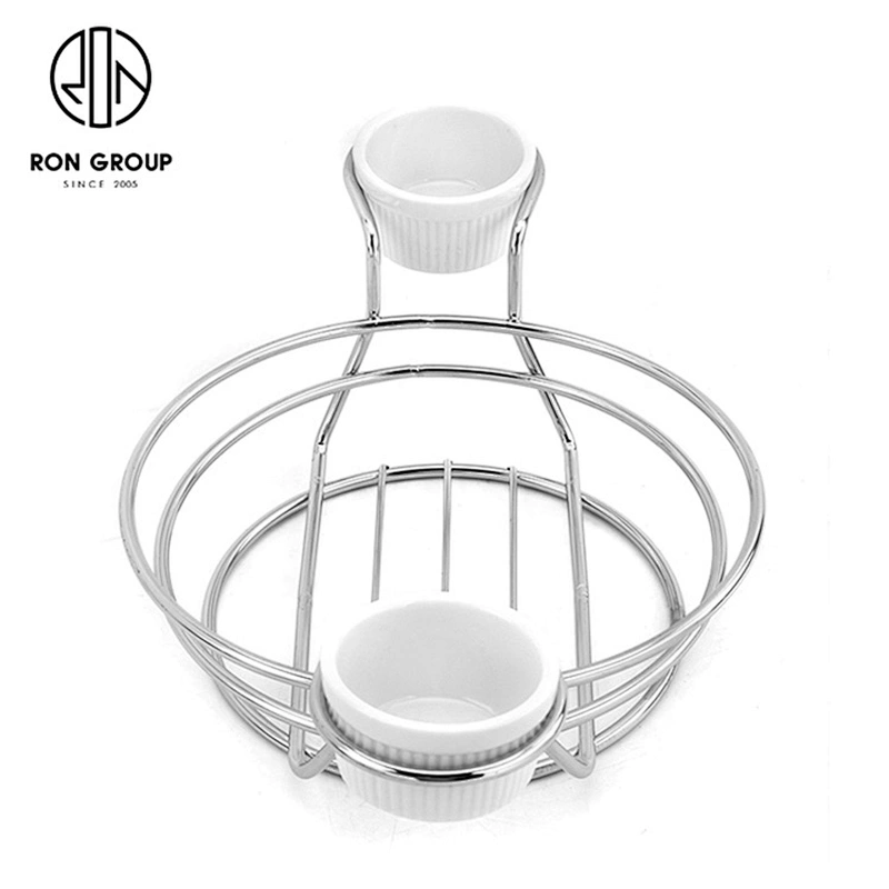 Commercial Restaurant Stainless Steel Black Round Double Sauce Bowl Bread Basket