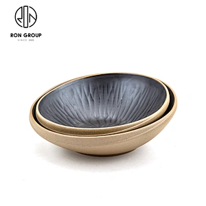 Wholesale Restaurant Ceramic Dishware Matte Black Terracotta Noodle Soup Bowl