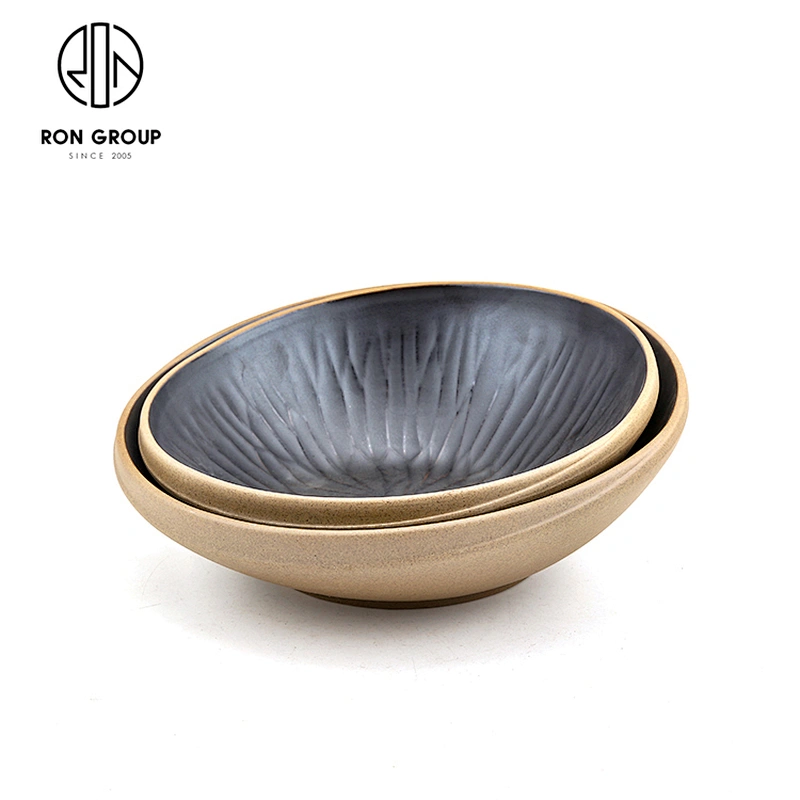 Wholesale Restaurant Ceramic Dishware Matte Black Terracotta Noodle Soup Bowl