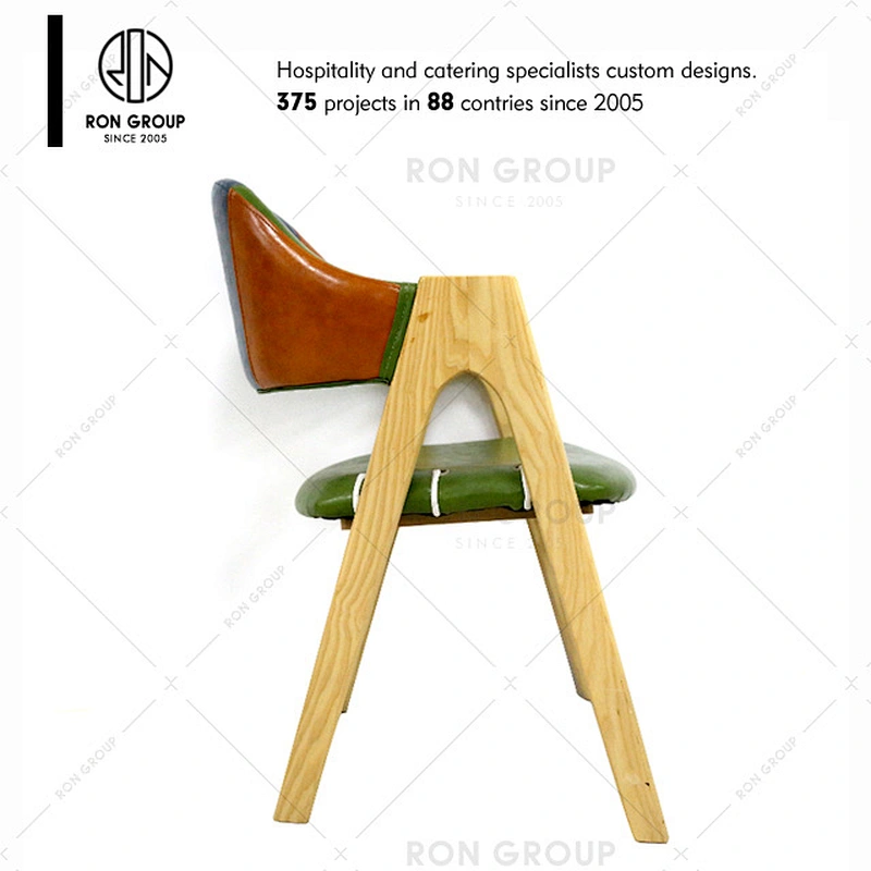 Restaurant 43cm Seat Size Leather Solid Wood Frame Dining Chair