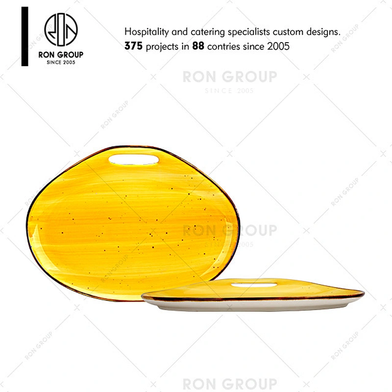 Wholesale Restaurant Ceramic Flat Plate With Handle
