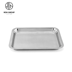 Quality  Silver Stainless Steel Tray Plate Square Food Dinner Plate