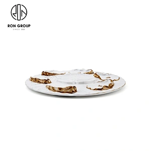 Wholesale 6 Wells Custom Ceramic White Oyster Plate For Restaurant Hotel