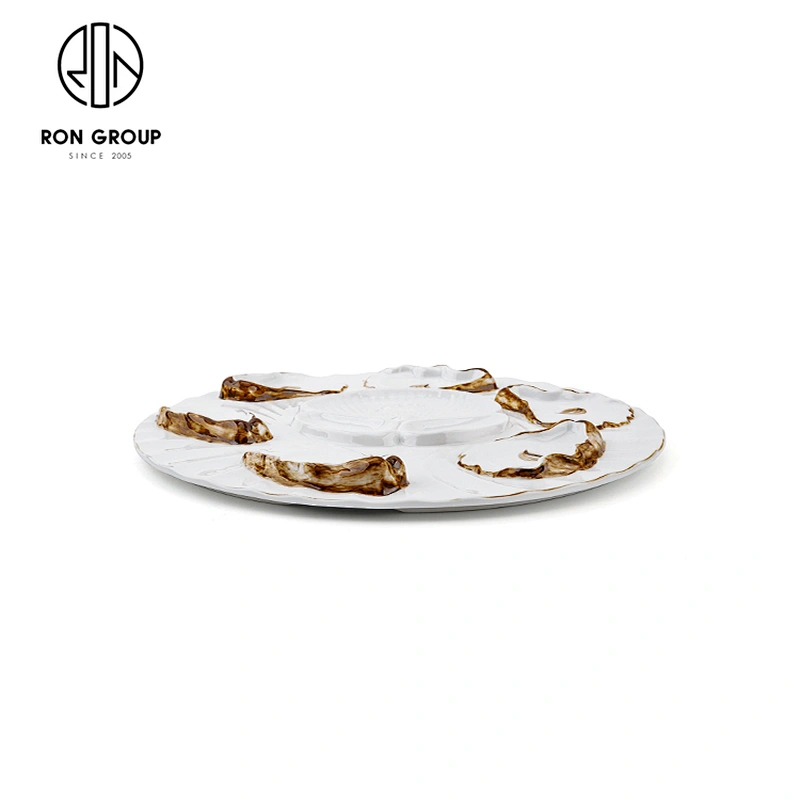 Wholesale 6 Wells Custom Ceramic White Oyster Plate For Restaurant Hotel