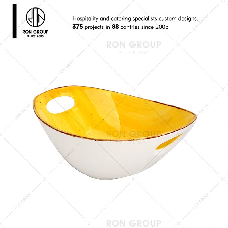 Wholesale Restaurant Yellow Printed Small Ceramic Serving Bowl