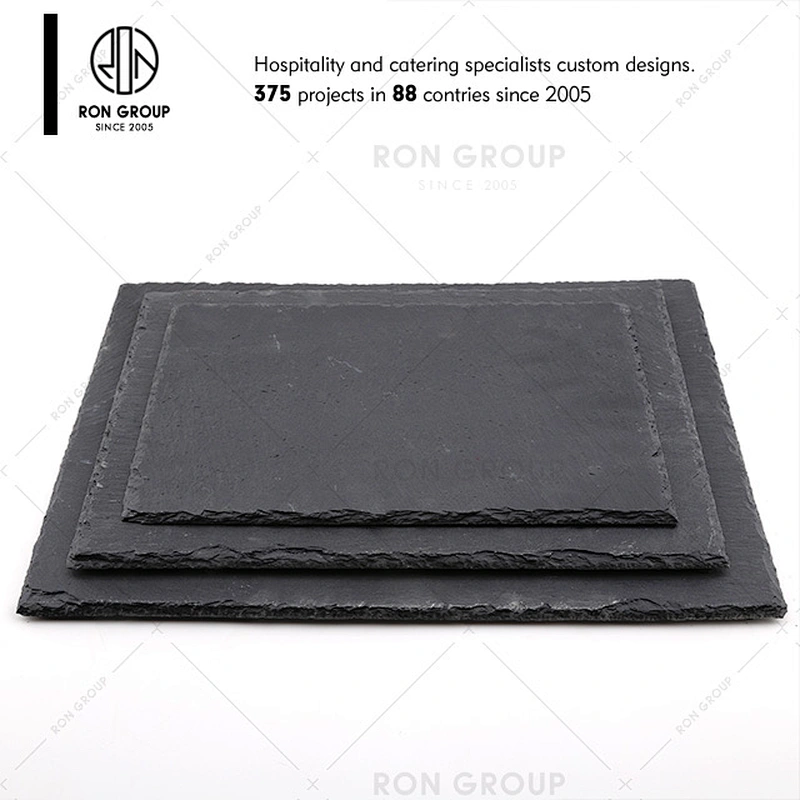 Custom logo restaurant black slate dinner serving plates