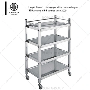 Restaurant 2 Tier stainless steel kitchen service trolley with wheels