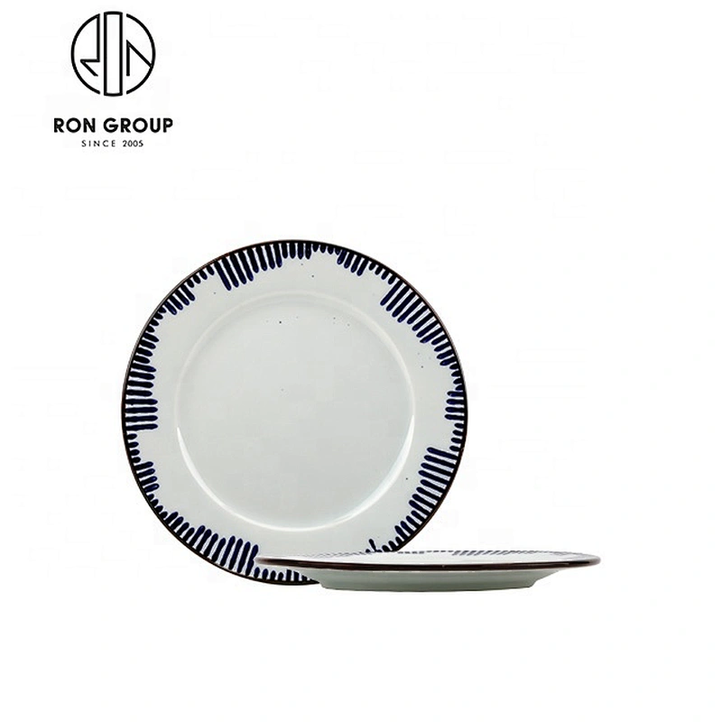 Beautifully Blue Rim 12 Inch Restaurants Ceramic Plate Set
