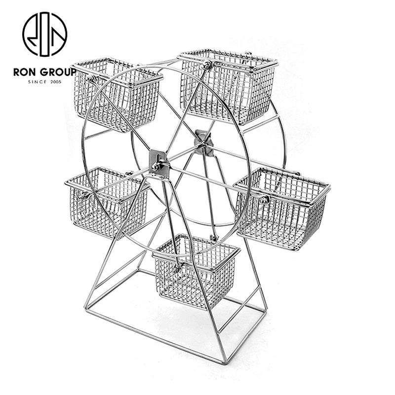 Stainless Steel Restaurant Snack Ferris Wheel Show Shelf With Five Basket
