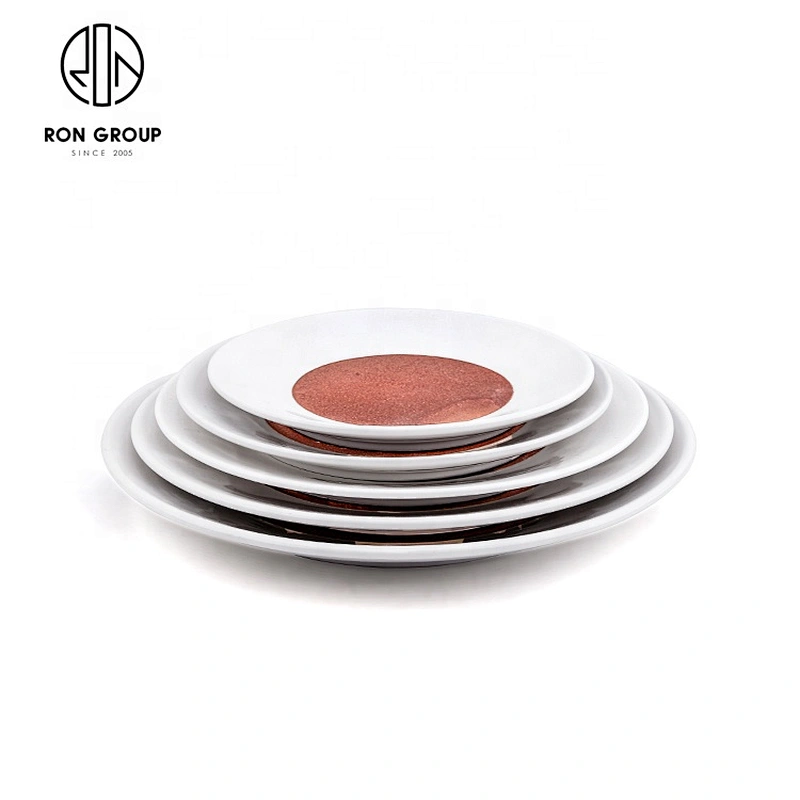 Restaurant Large Ceramic Round Shape Salad Right Angle Flat Plate Disk