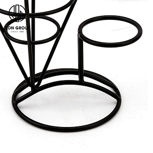 Matte Black Single Cup Conical Frame French Fry Wire Baskets With Sauce Bowl