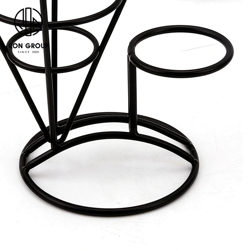 Matte Black Single Cup Conical Frame French Fry Wire Baskets With Sauce Bowl