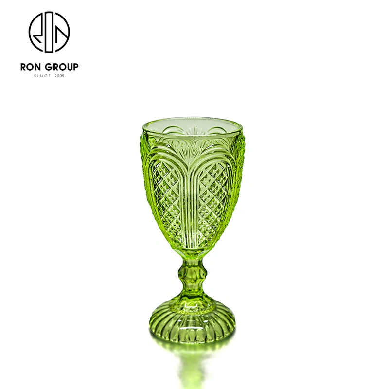 Vintage Colorful Glass Water Cup Amber Goblet For Hotel Restaurant