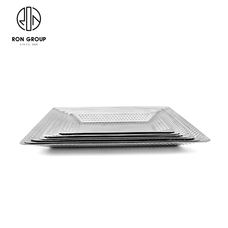 Stainless Steel Custom Metal Dinnerware Diamond Rectangle Plate For Hotel