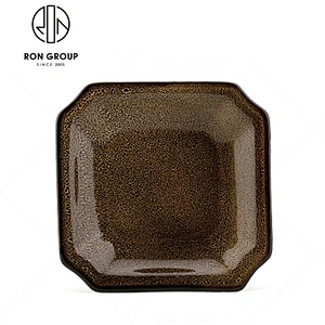 Restaurant 10 Inch Brown Color Round Ceramic Dinner Plate